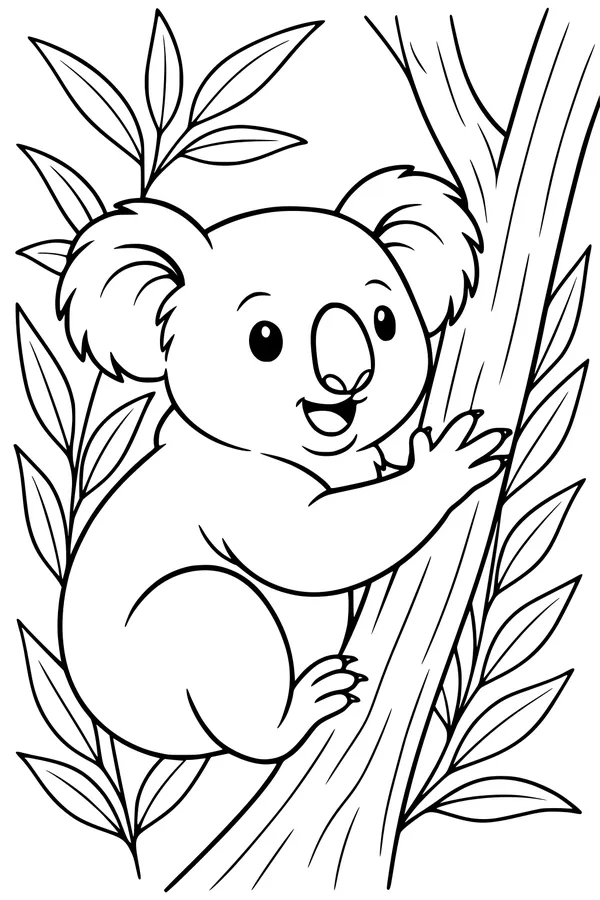 Koala Hugs a Tall Gum Tree