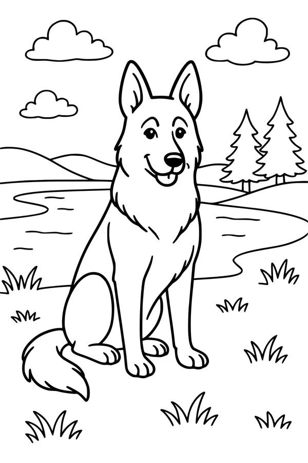 Happy Pup by the Lakeside Pines