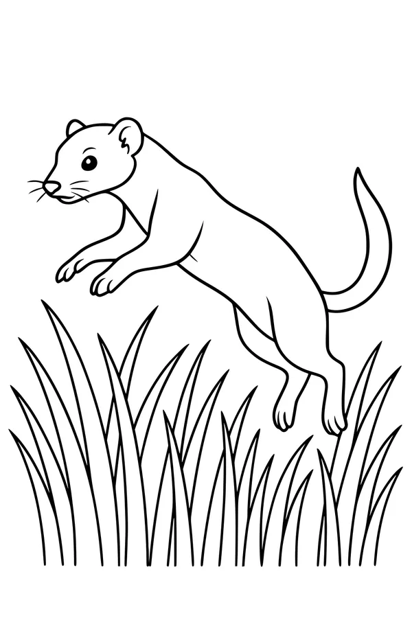 Weasel Jumps Through Tall Green Grass