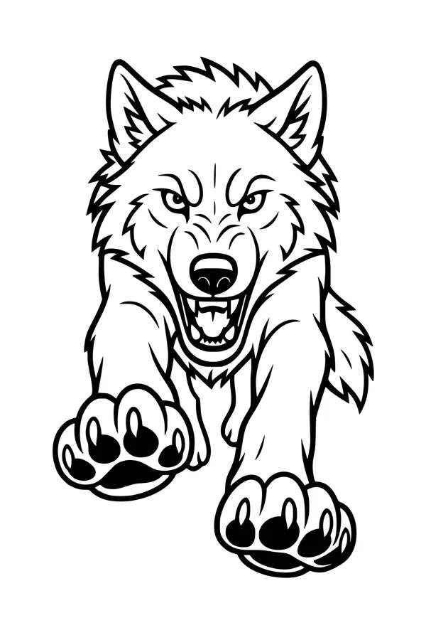 Bounding Wolf With Big Paws