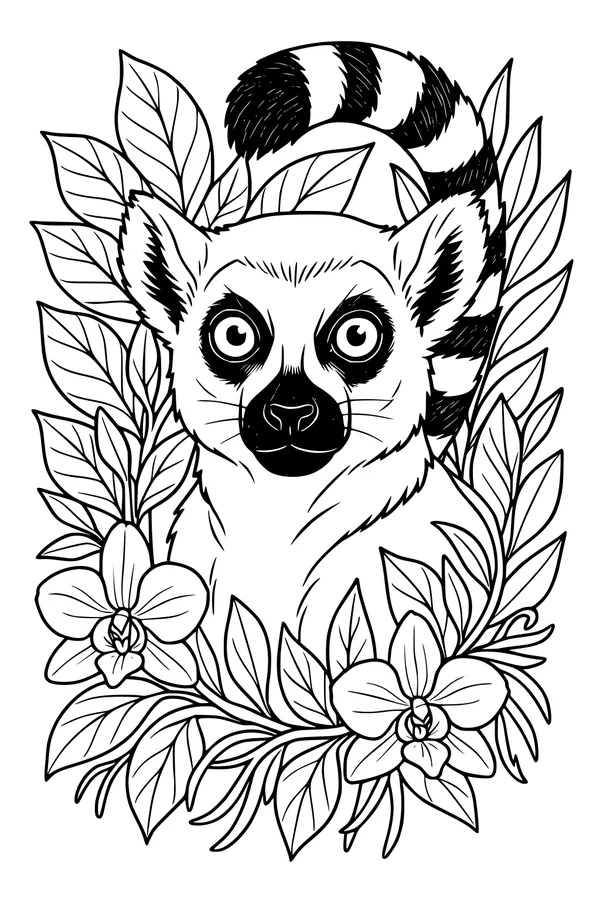 Ring-Tailed Lemur in a Leafy Hideout
