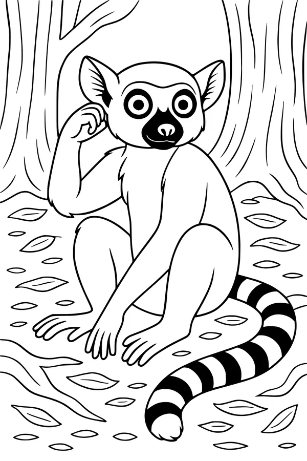 Lemur with the Swirly Tail in the Forest