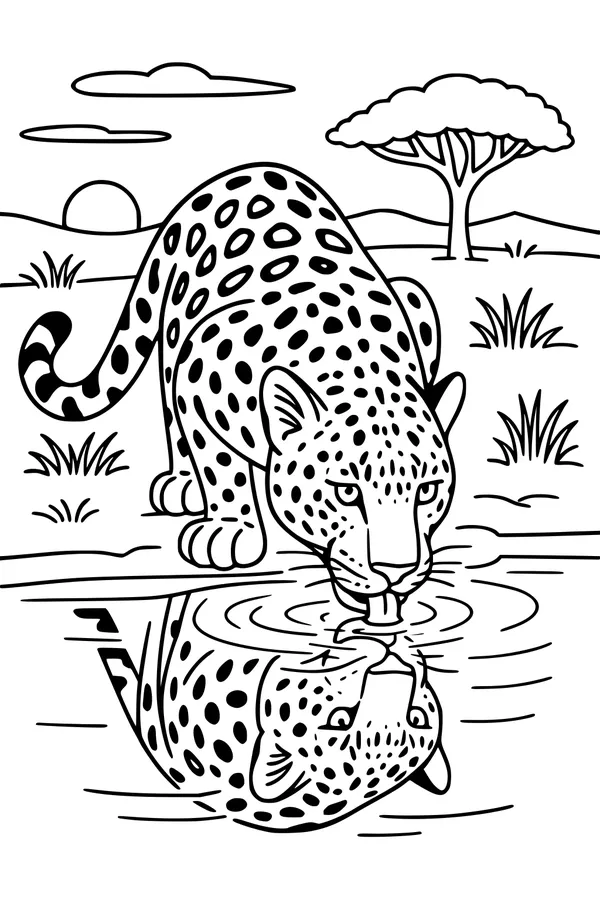Leopard Drinks at Sunset Stream