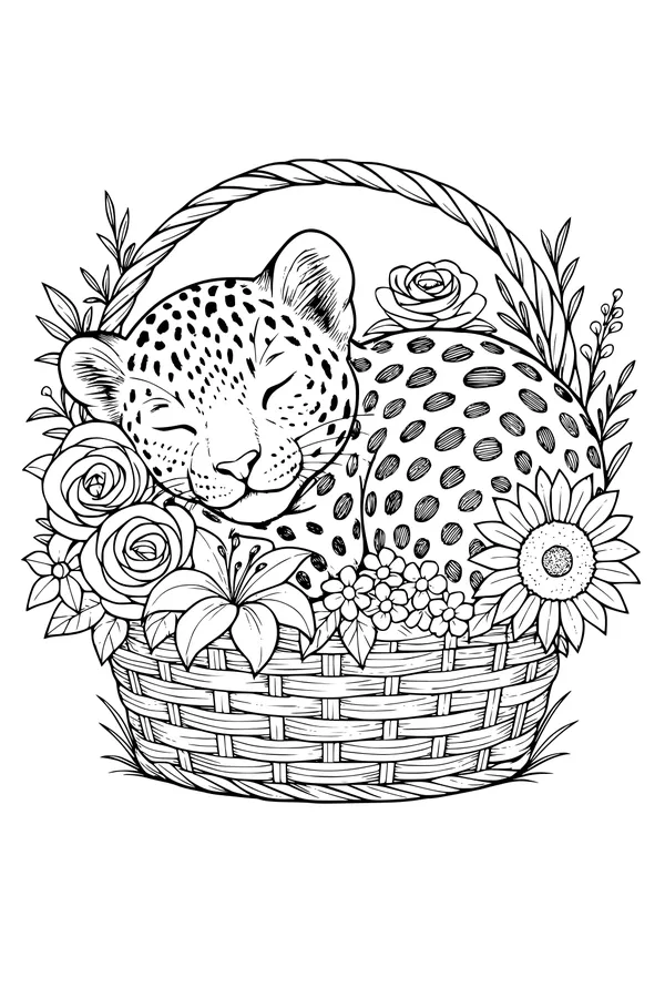 Leopard Nap in a Flower Basket