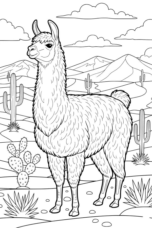 Fluffy Llama in the Sunny Desert