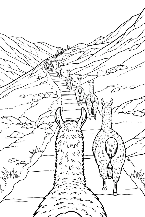 Llamas on the Mountain Trail