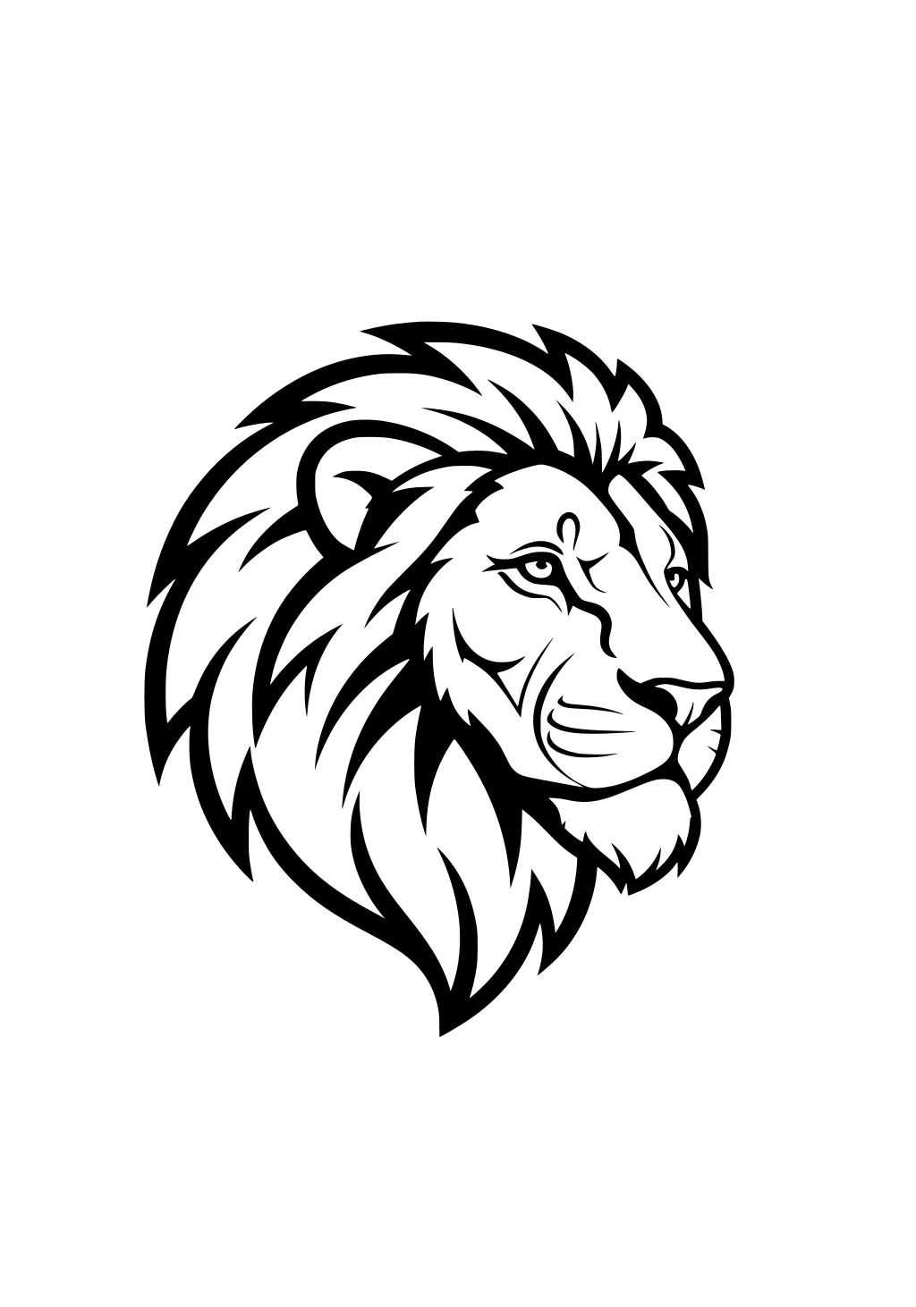 Outline drawing of a lion's head with detailed mane and calm expression.