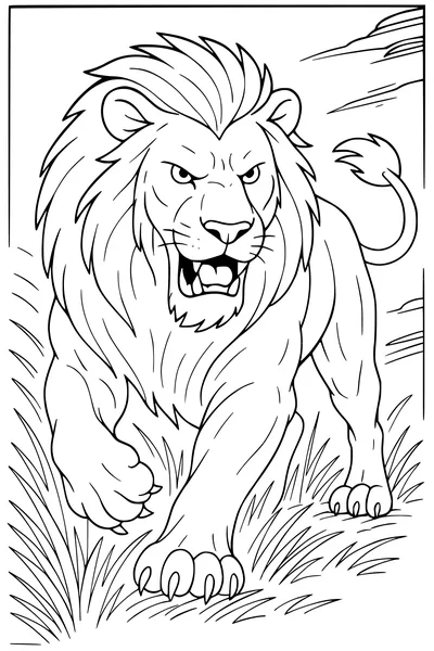 Mighty Lion Marches Through Tall Grass
