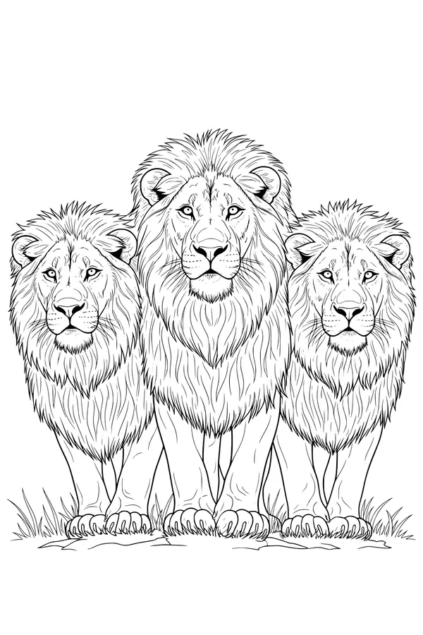 Three Lions on the Grassy Plain