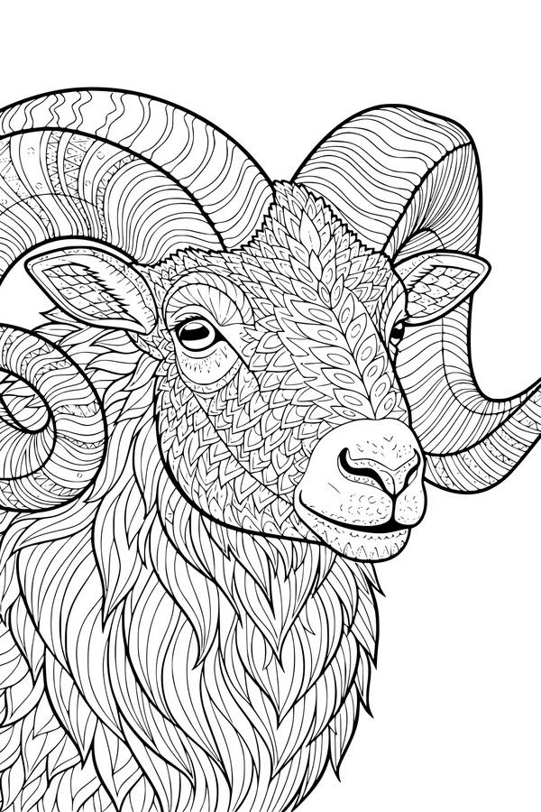 Woolly Ram with Swirly Horns