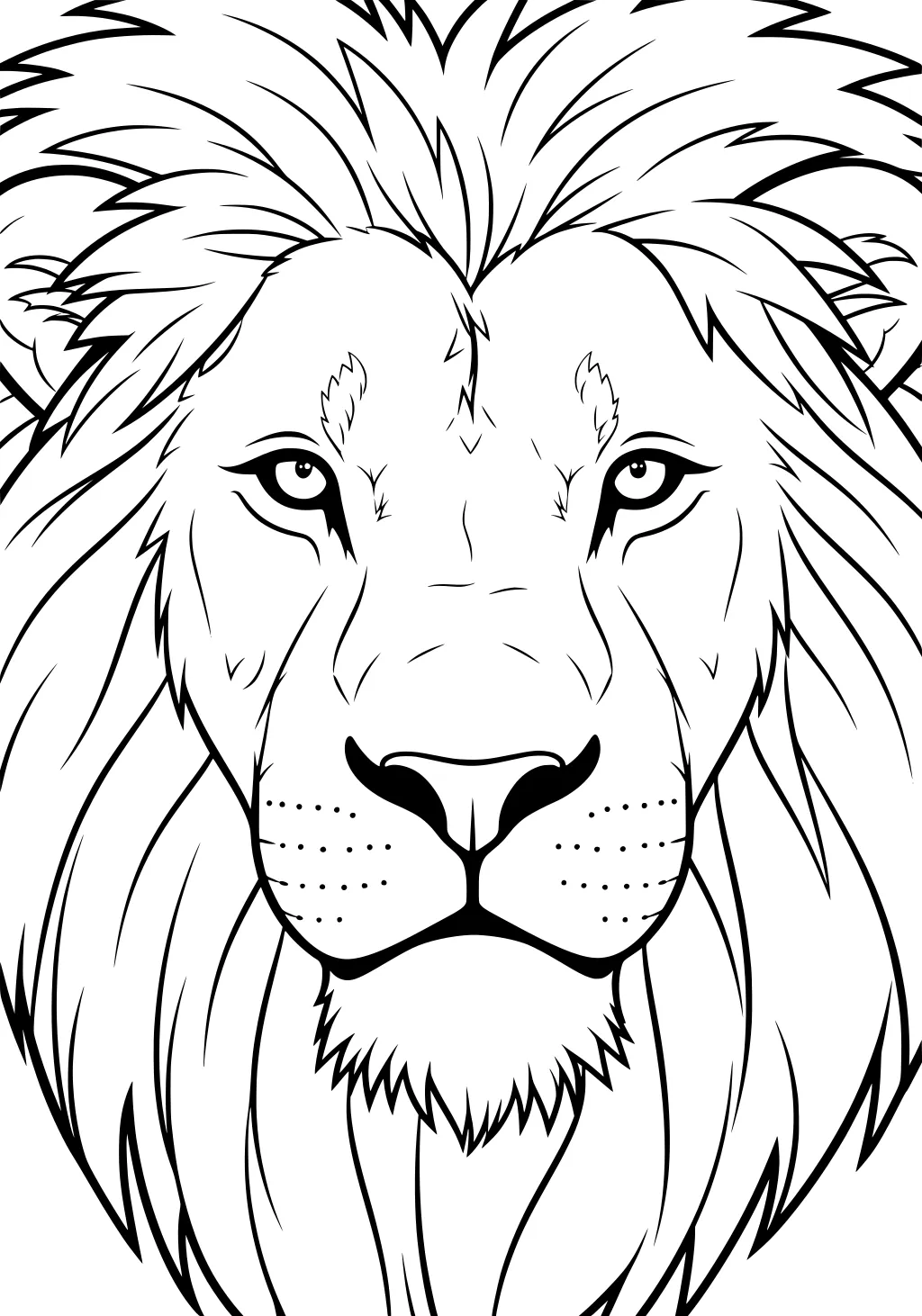 Realistic lion face with detailed mane and alert eyes seen from the front.