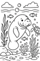 Manatee and Turtle in the Wavy Sea