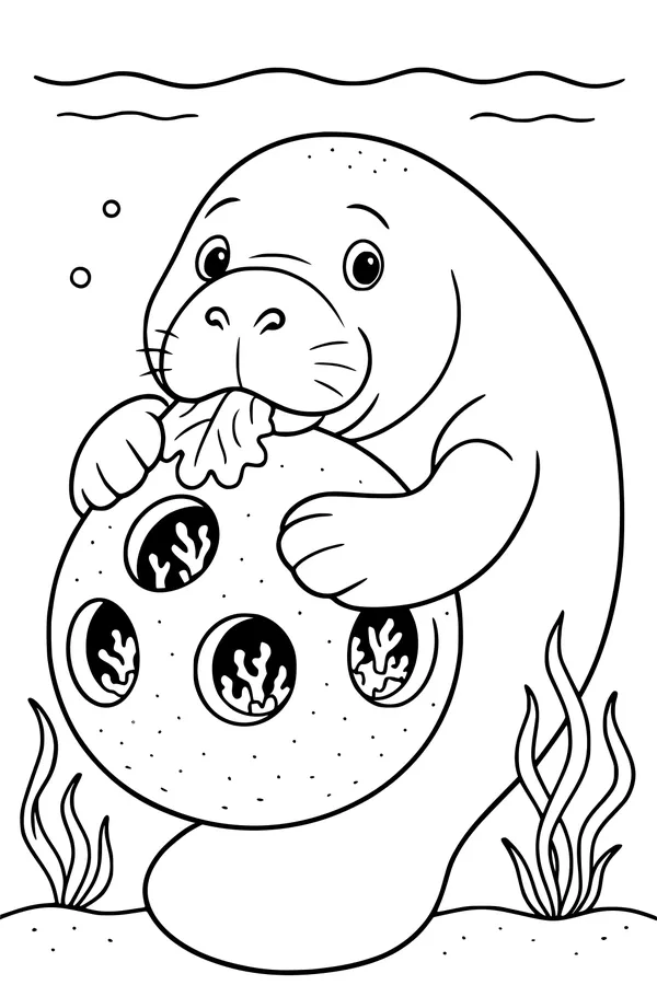 Manatee and Her Round Coral Snack