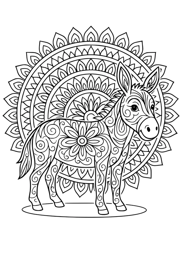 Donkey with a Dazzling Mandala Mane