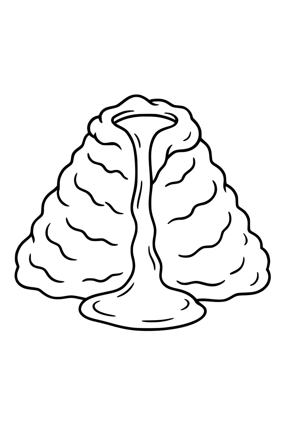 Outline of a fluffy mashed potato mound with gravy streaming down the center into a puddle, classic Thanksgiving side dish.