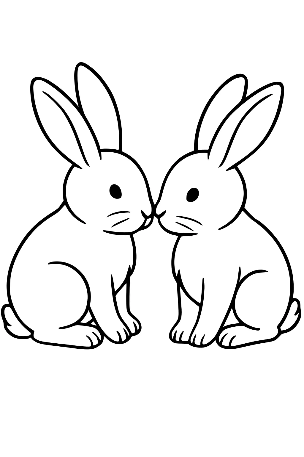 Two rabbits sitting close, facing each other with noses nearly touching and long ears upright.