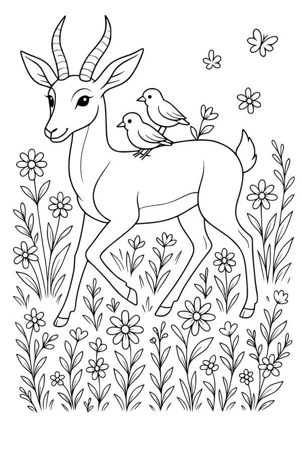 Meadow Parade With the Gazelle and Birds