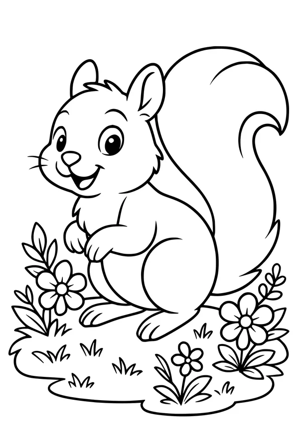 Sunny Meadow Squirrel and Flower Friends