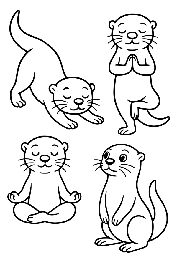 Mindful Otters in Happy Poses