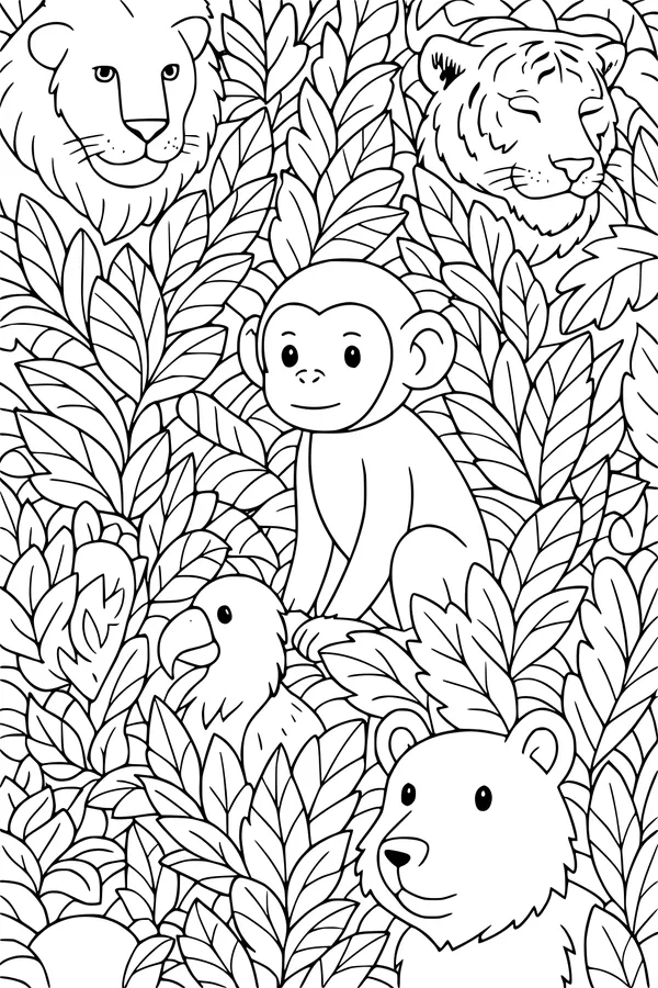 Jungle Friends Peek Through the Leaves