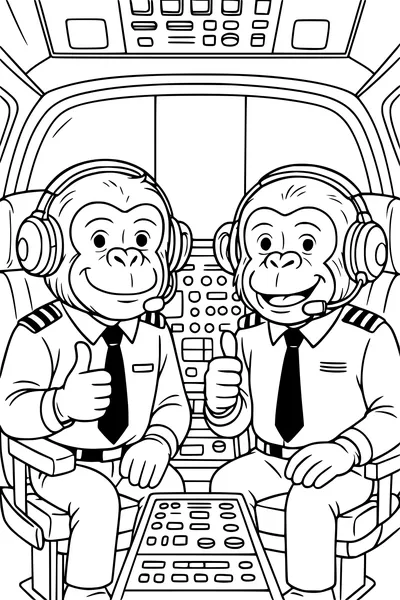 Monkey Pilots at the Cockpit Controls