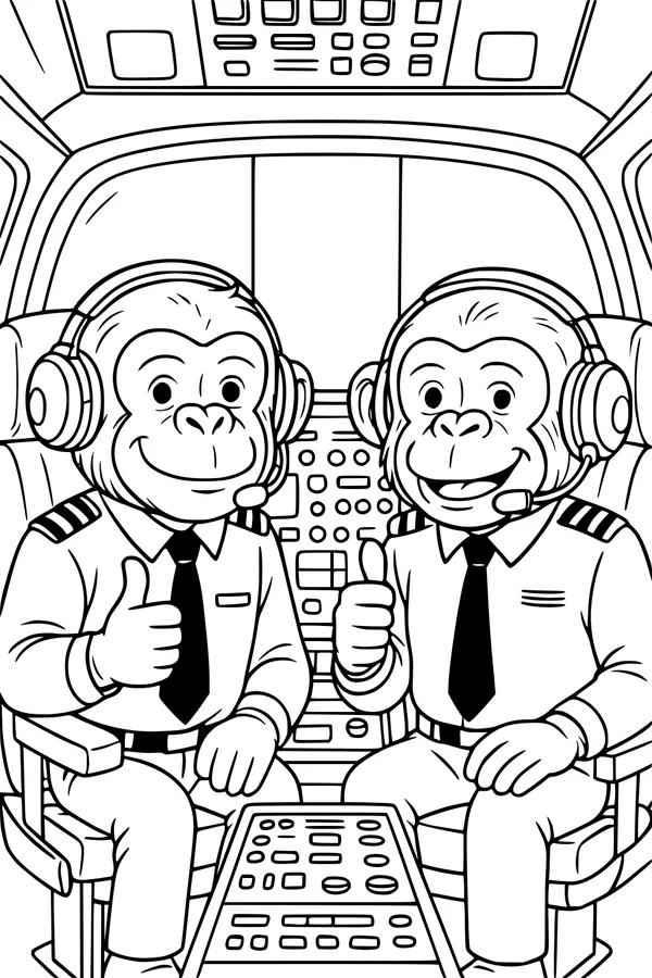 Monkey Pilots at the Cockpit Controls