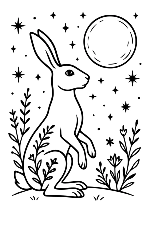 Moonlit Hare on a Starry Hilltop