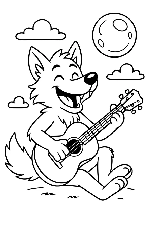 Moonlight Wolf Strums a Song