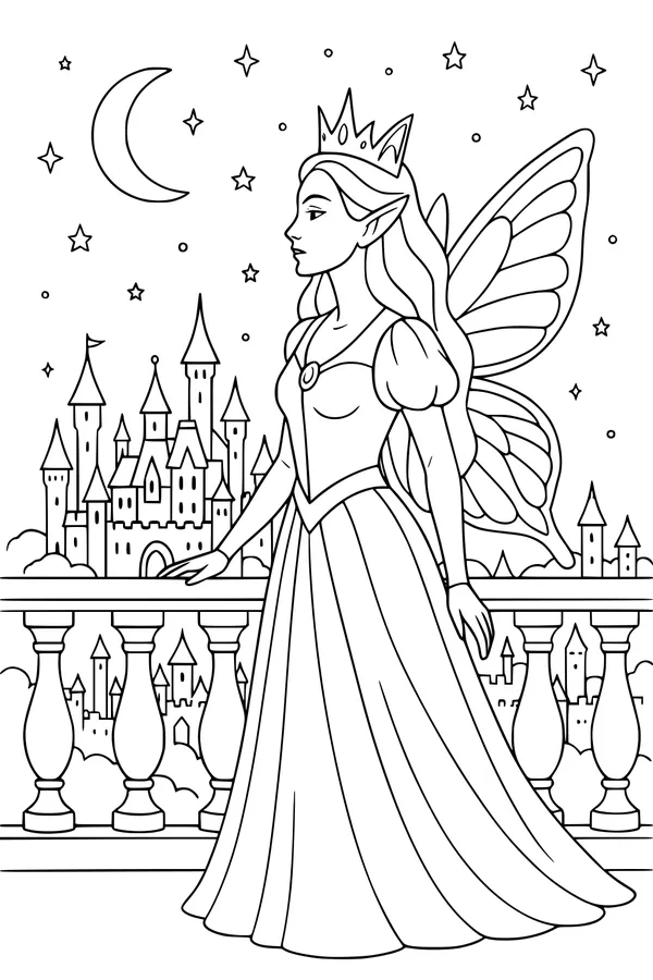 Moonlit Fairy Princess on Castle Balcony