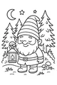 Free Gnome Coloring Page - Moonlit Forest Lantern Scene (Printable PDF)