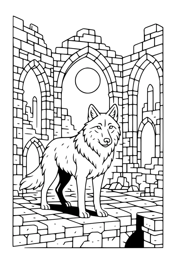 Moonlit Wolf Among Stone Arches