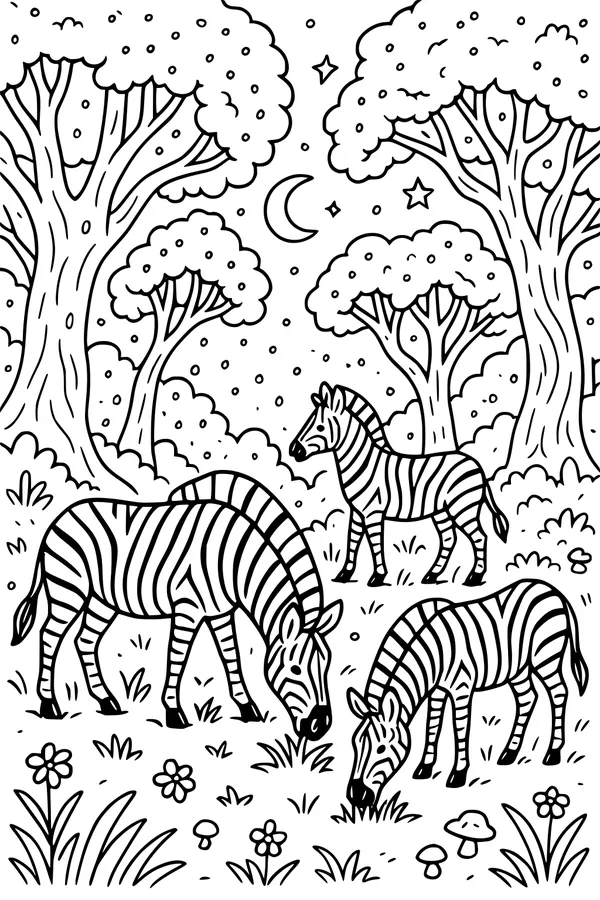 Moonlit Meadow Zebras