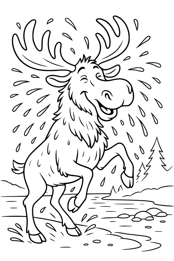 Moose Splash by the Forest Stream