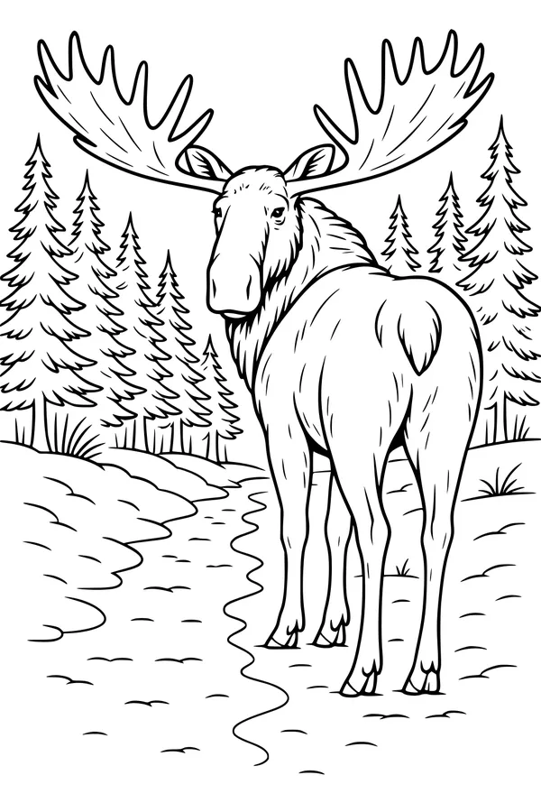 Big Moose Beside the Forest Trail