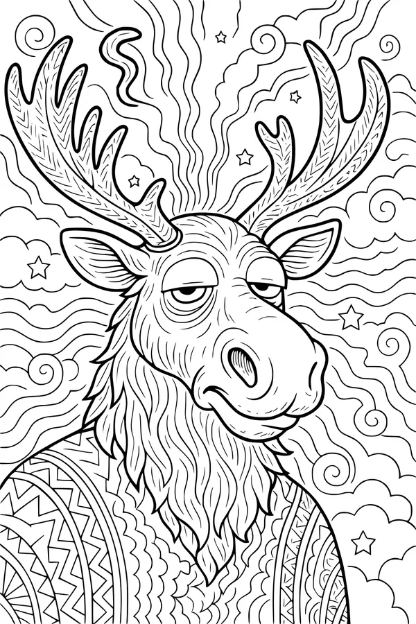 Moose in a Starry Swirl Shirt