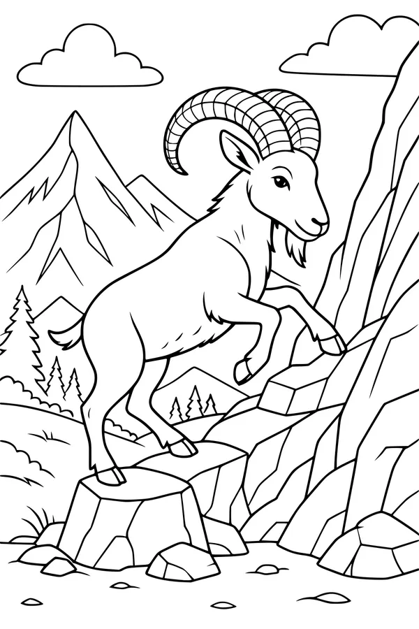 Mountain Goat Climbing High Rocks