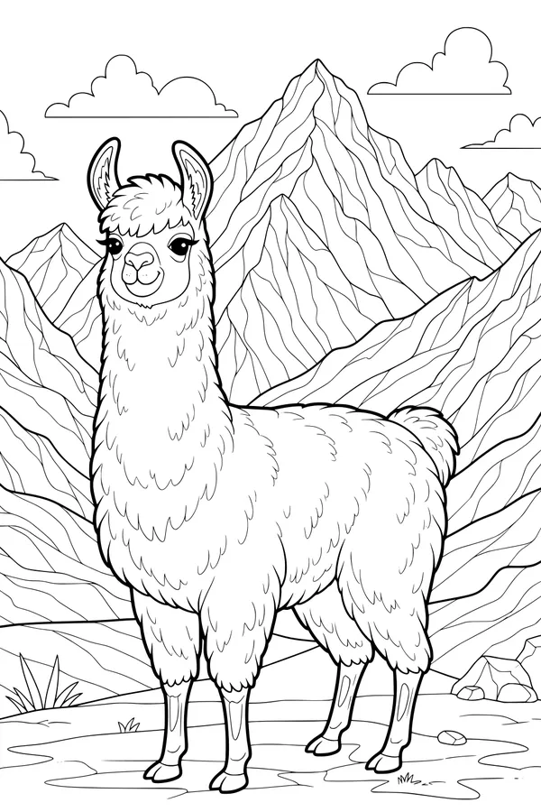 Fluffy Llama in Mountain Meadow