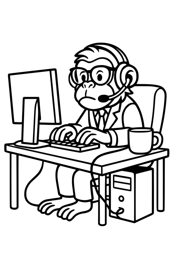 Mr. Monkey Types at His Office Desk