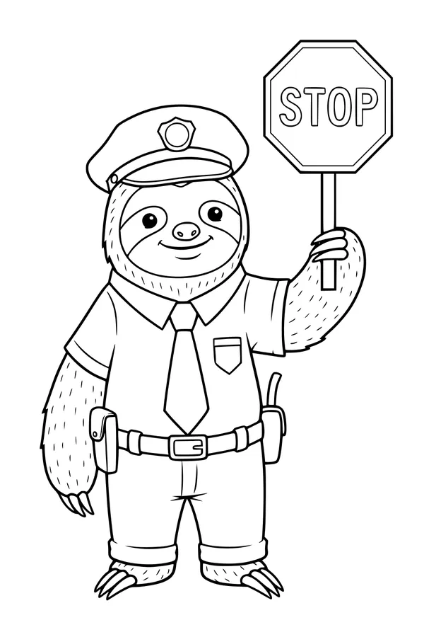 Officer Sloth Keeps the Traffic Moving Slow