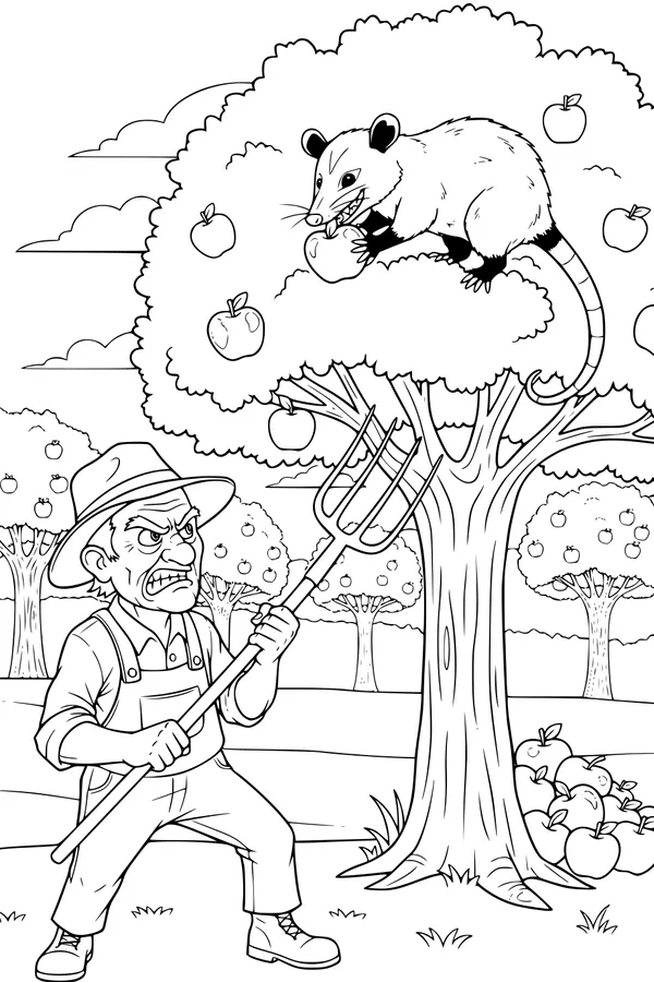 The Mischievous Opossum in the Apple Orchard