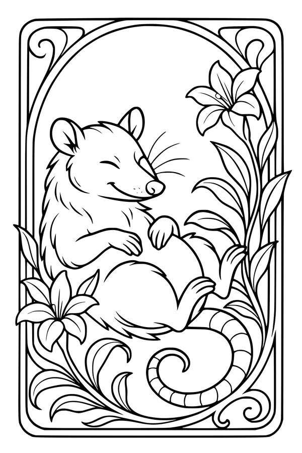 Sleepy Opossum in a Garden Nest