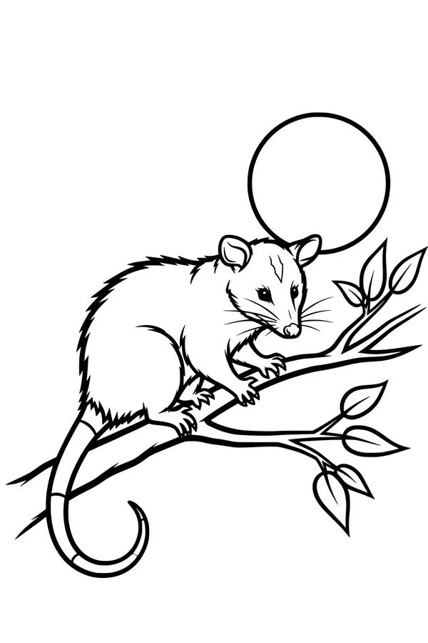 Opossum Balances on a Moonlit Branch