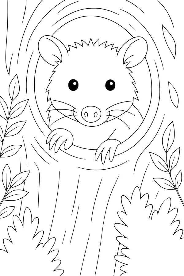 Peeking Opossum in the Woodland Hollow