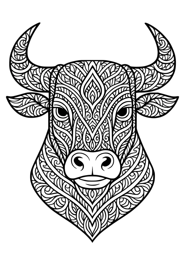 Bull with Swirly Horns and Patterns