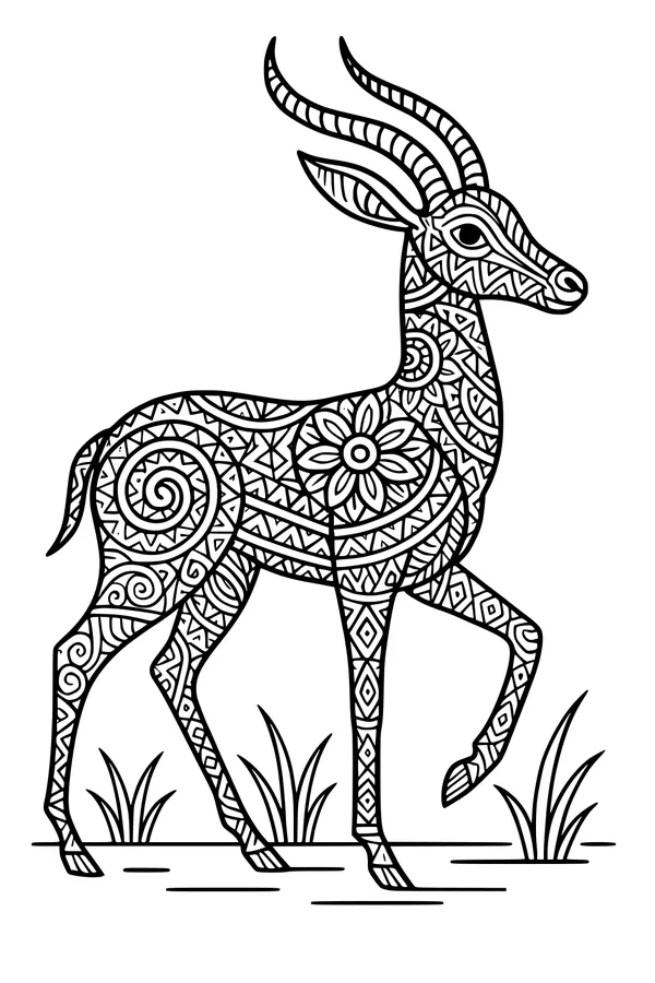 Gazelle with Swirly Horns and Wild Patterns