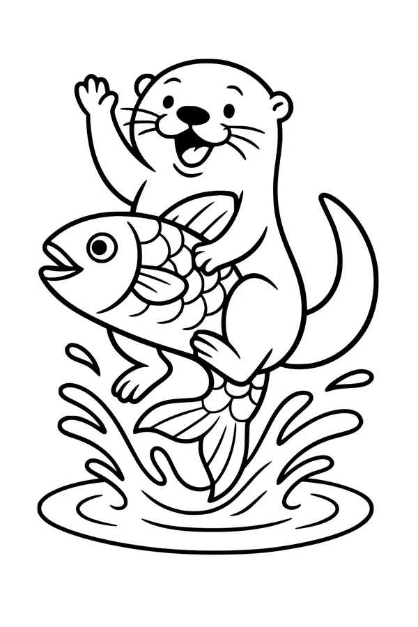 Otter Rides the Splashy Fish Wave