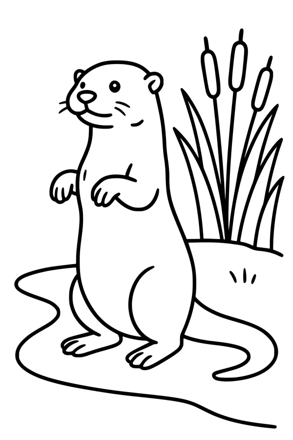 Riverbank Otter on Watch by the Reeds