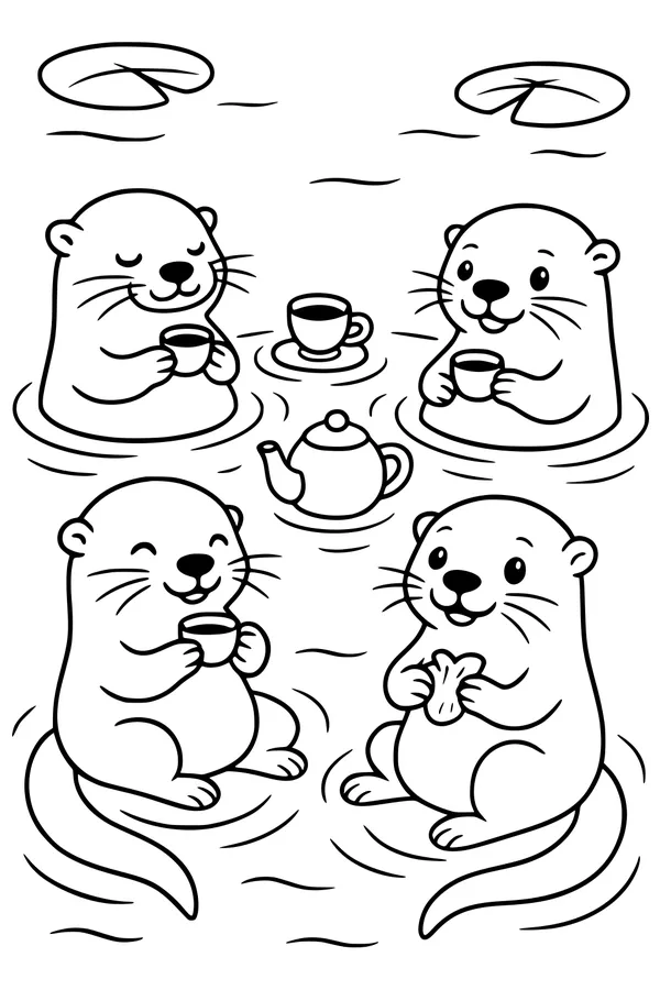 Otter Friends Tea Party by the Pond