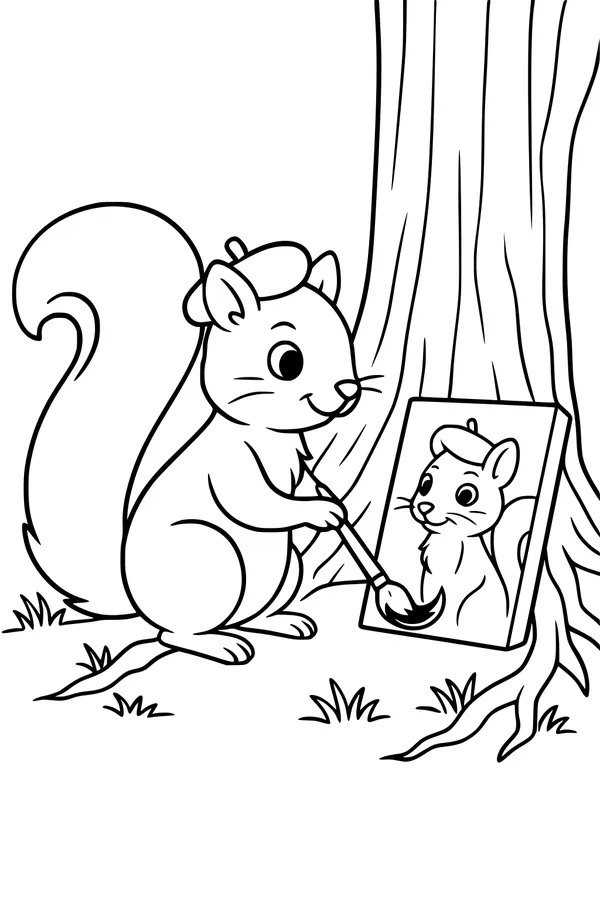Squirrel Painter by the Tall Tree