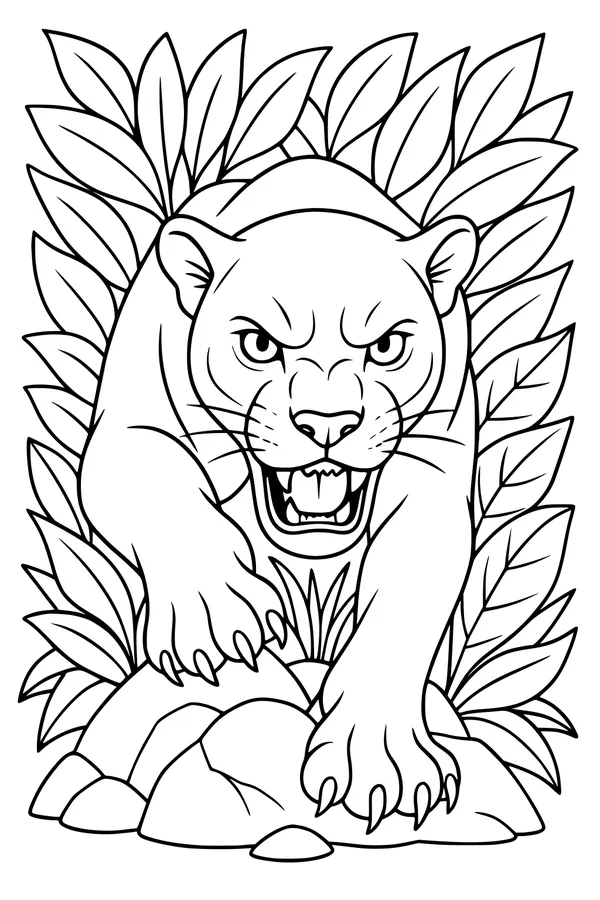 Panther Sneaks Through the Jungle Leaves